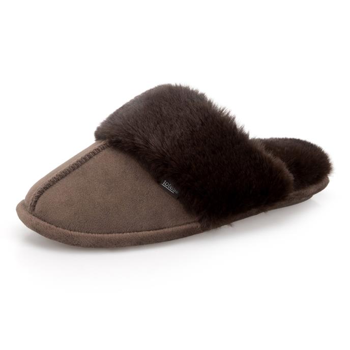 totes toasties® Ladies Velour Mule Slippers Chocolate Extra Image 3